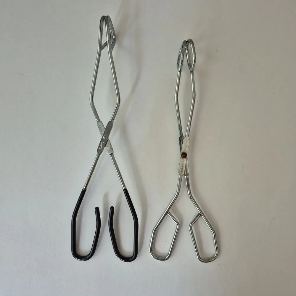 Vintage Set of 2 Stainless Steel Scissor Style Tongs 10.5 & 9.5 IN Cooking Lab